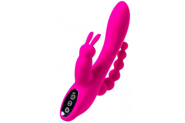 Ярко-розовый тройной вибростимулятор SPANKY - 21 см.