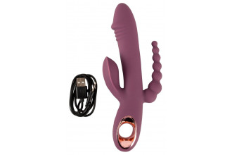 Сливовый вибратор с клиторальным отростком и анальным хвостом Slim Triple Plum - 21,4 см. Сливовый вибратор с клиторальным отростком и анальным хвостом Slim Triple Plum - 21,4 см.