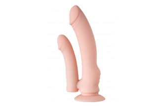 Двойной фаллоимитатор с присоской и съемной вибропулей - 19,5 см.