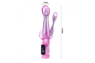 Розовый вибратор с анальным и клиторальным отростками Intimate Tease - 22,5 см.
