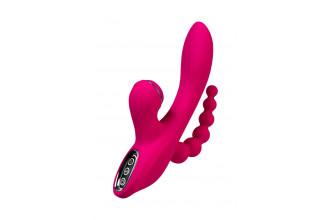 Ярко-розовый вибростимулятор 3-в-1 Tripling - 21 см.