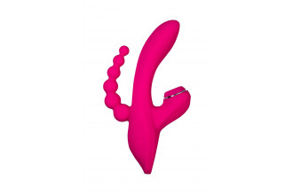 Ярко-розовый вибростимулятор 3-в-1 Tripling - 21 см.