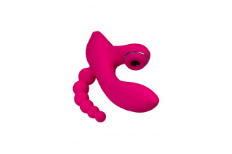 Ярко-розовый вибростимулятор 3-в-1 Tripling - 21 см.