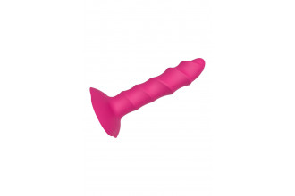 Розовый ребристый анальный фаллоимитатор Twisted Plug With Suction Cup - 17 см.