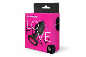 Черная силиконовая анальная втулка с малиновым кристаллом - 7,3 см.