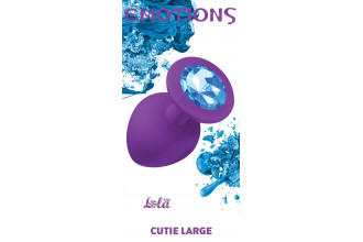 Большая фиолетовая анальная пробка Emotions Cutie Large с голубым кристаллом - 10 см.