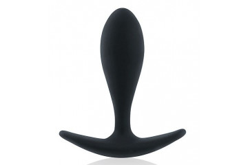 Черная гладкая анальная пробка с ограничительным основанием - 7,4 см.