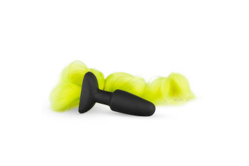 Черная анальная пробка с желтым хвостом Butt Plug With Tail