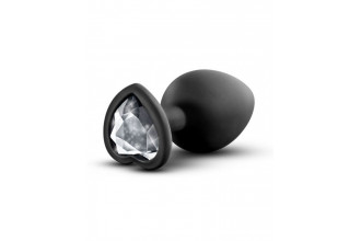 Черная анальная втулка с прозрачным кристаллом Bling Plug Medium - 8,2 см.