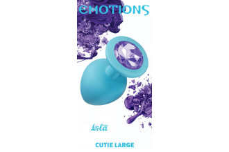 Большая голубая анальная пробка Emotions Cutie Large с фиолетовым кристаллом - 10 см.