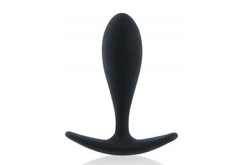 Черная гладкая анальная пробка с ограничительным основанием - 9 см.