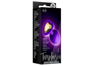 Фиолетовая анальная пробка с золотистым кристаллом-сердцем Bling Plug Small - 7,6 см.