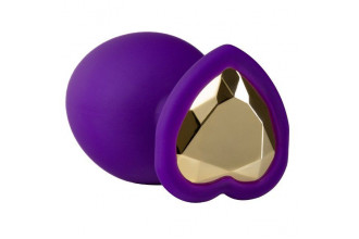 Фиолетовая анальная пробка с золотистым кристаллом-сердцем Bling Plug Small - 7,6 см.