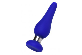 Синяя силиконовая анальная втулка с ограничителем - 10 см.