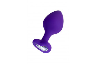 Фиолетовая анальная втулка Diamond Heart с прозрачным кристаллом - 8 см.