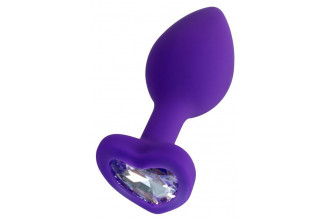 Фиолетовая анальная втулка Diamond Heart с прозрачным кристаллом - 8 см.