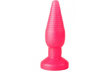 Розовая анальная втулка с рёбрышками - 14 см.