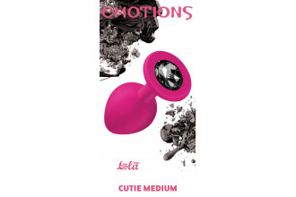 Средняя розовая анальная пробка Emotions Cutie Medium с чёрным кристаллом - 8,5 см.