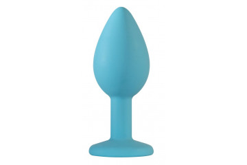 Малая голубая анальная пробка Emotions Cutie Small с фиолетовым кристаллом - 7,5 см.