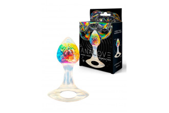 Яркая анальная пробка с ручкой - 8,5 см.