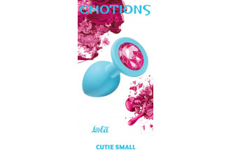 Малая голубая анальная пробка Emotions Cutie Small с розовым кристаллом - 7,5 см.