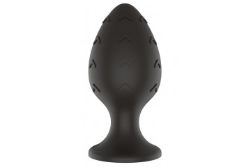 Черная средняя силиконовая анальная пробка с рельефом в виде галочек