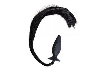 Чёрная анальная втулка с хвостом HORNY Pony - 12,5 см.