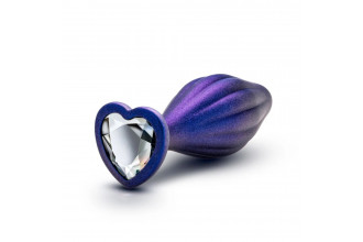 Фиолетовая анальная пробка с кристаллом-сердцем Matrix Wavy Bling Plug - 11,4 см.