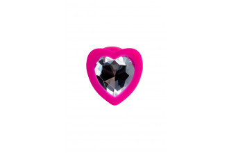 Розовая анальная втулка Diamond Heart с прозрачным кристаллом - 7 см.