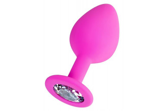 Розовая анальная втулка Brilliant с прозрачным кристаллом - 8 см.