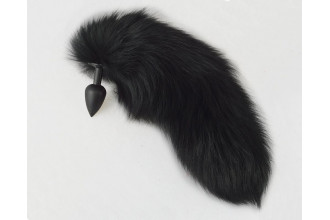 Черная анальная пробка с хвостом из черного песца