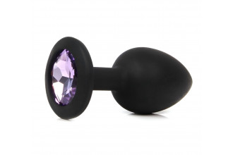 Черная анальная пробка с сиреневым кристаллом - 7,3 см.