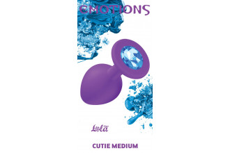 Средняя фиолетовая анальная пробка Emotions Cutie Medium с голубым кристаллом - 8,5 см.