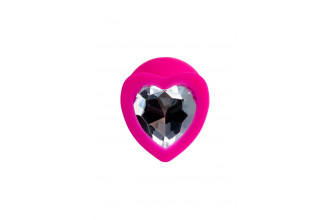 Розовая анальная втулка Diamond Heart с прозрачным кристаллом - 8 см.