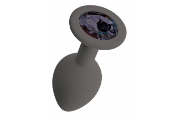 Серая анальная пробка с черным кристаллом Gamma-S - 7,2 см.