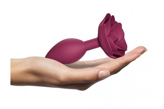 Сливовая анальная пробка с ограничителем-розой Open Rose Size M Butt Plug