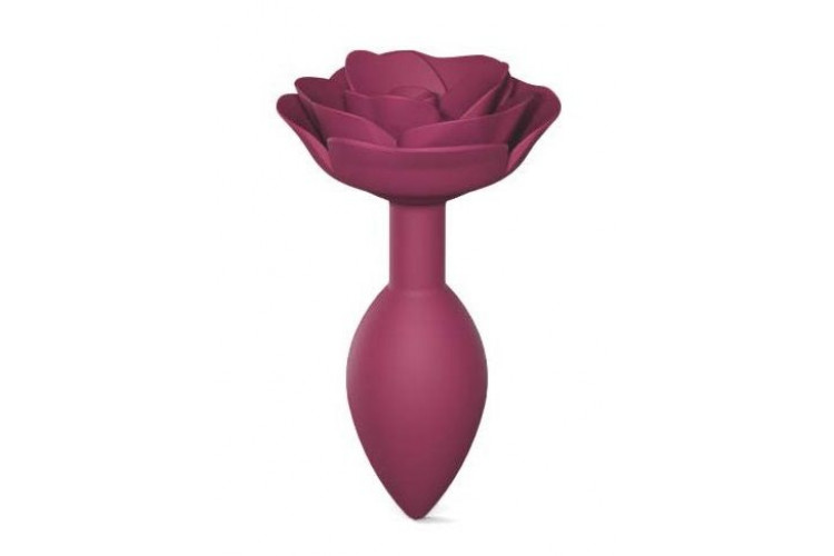 Сливовая анальная пробка с ограничителем-розой Open Rose Size M Butt Plug