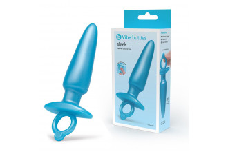 Голубая анальная пробка с кольцом Sleek Tapered Silicone Plug - 15 см.