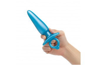 Голубая анальная пробка с кольцом Sleek Tapered Silicone Plug - 15 см.