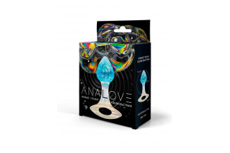 Голубоватая анальная пробка с ручкой - 8,5 см.