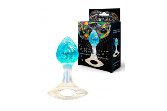 Голубоватая анальная пробка с ручкой - 8,5 см.