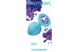 Средняя голубая анальная пробка Emotions Cutie Medium с фиолетовым кристаллом - 8,5 см.