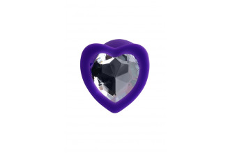 Фиолетовая анальная втулка Diamond Heart с прозрачным кристаллом - 7 см.