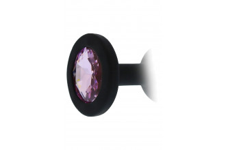 Черная гладкая анальная пробка с розовым кристаллом Silicone Diamond Plug - 7 см.