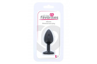 Черная гладкая анальная пробка с розовым кристаллом Silicone Diamond Plug - 7 см.