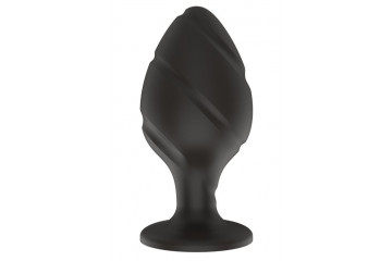 Черная средняя силиконовая анальная пробка с ложбинками по диагонали