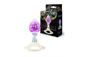 Сиреневатая анальная пробка с ручкой - 8,5 см.