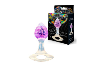 Сиреневатая анальная пробка с ручкой - 8,5 см.