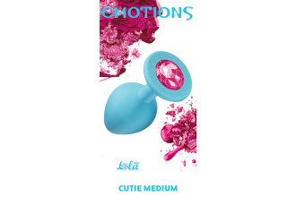 Средняя голубая анальная пробка Emotions Cutie Medium с розовым кристаллом - 8,5 см.