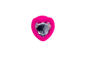 Розовая анальная втулка Diamond Heart с прозрачным кристаллом - 9,5 см.